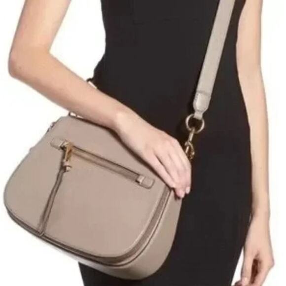 Marc Jacobs Recruit Nomad Mink Gray-Taupe Pebbled Leather Crossbody Saddlebag - Picture 1 of 10